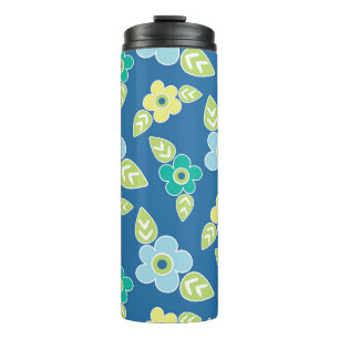 Retro Blue Flowers Thermosbecher