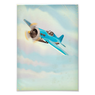 Retro Blue Flugzeug Fotodruck