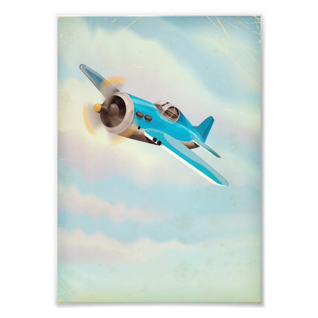 Retro Blue Flugzeug Fotodruck (Vorne)
