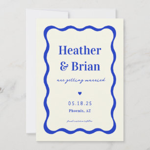 Retro Blue French Squiggle Einzigartige Hochzeit Save The Date
