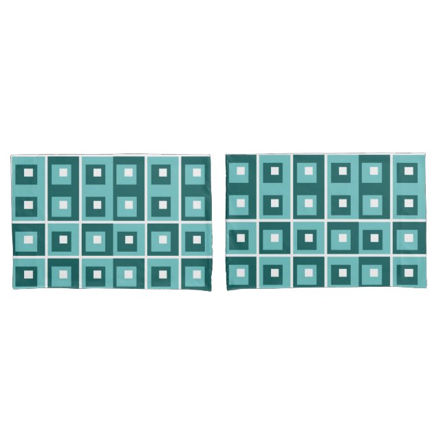 Retro Blue Geometric Squares Pattern Kissenbezug (Vorderseite-Set)