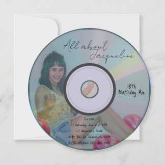 Retro Blue Girl's Music CD Birthday Einladung