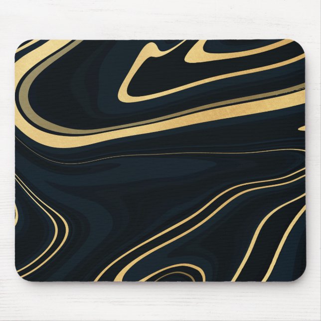 Retro Blue Gold Swirl Liquid Painting Design Mousepad (Vorne)