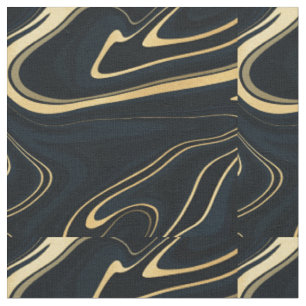 Retro Blue Gold Swirl Liquid Painting Design Stoff