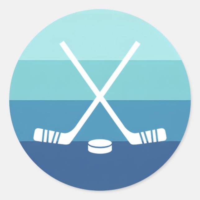 Retro Blue Gradient Ice Hockey Runder Aufkleber (Vorderseite)