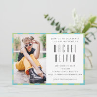 Retro Blue Green Checkerboard Bat Mitzvah Foto