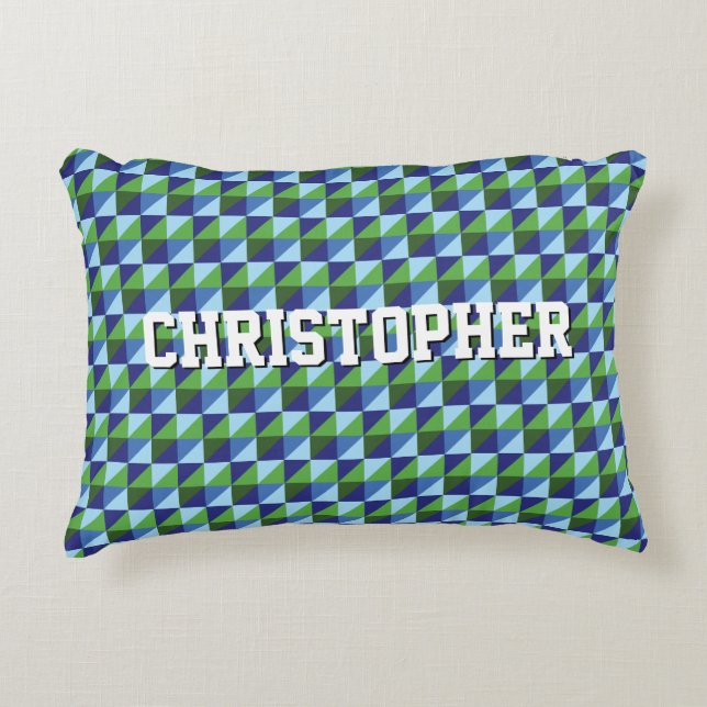 Retro Blue & Green Geometric Triangle Abstract Dekokissen (Vorderseite)