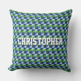 Retro Blue & Green Geometric Triangle Abstract Kissen