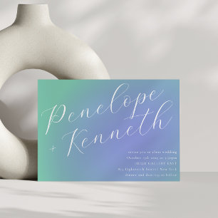 Retro Blue Green Gradient Elegante Script Hochzeit Einladung