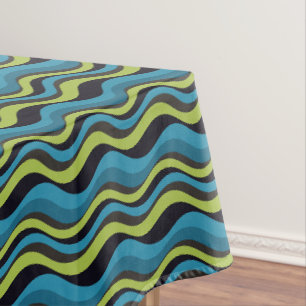 Retro Blue Green Grey Sea Waves Muster Tischdecke