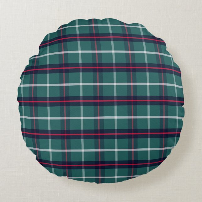 Retro Blue Green Kariert Round Pillow Rundes Kissen (Vorderseite)