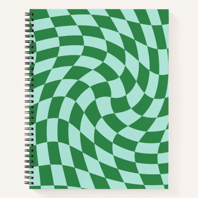 Retro Blue Green Pastel Warped Karos überprüft Notizbuch (Vorderseite)