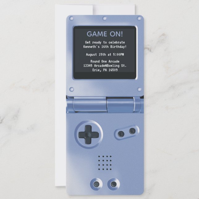 Retro Blue Handheld Gaming Birthday Invitation Einladung (Vorderseite)