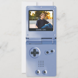 Retro Blue Handheld Gaming II Birthday Invitation Einladung