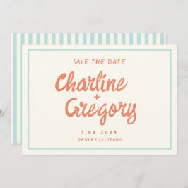 Retro Blue Handwriting Wedding Save the Date Einladung