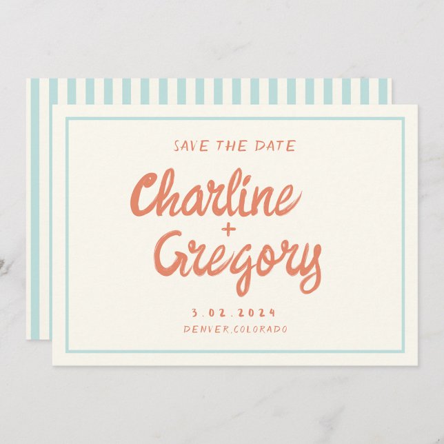 Retro Blue Handwriting Wedding Save the Date Invit Einladung (Von Creator hochgeladen)