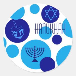 Retro Blue Hanukkah Dots Runder Aufkleber