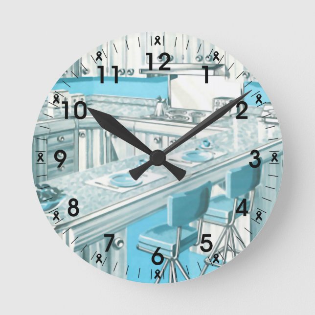 Retro Blue Kitchen Runde Wanduhr (Vorderseite)
