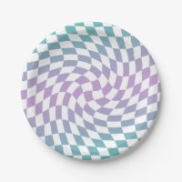 Retro Blue Lilac Karos Warped Checkerboard