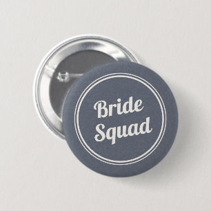 Retro Blue Linen Bride's Squad Bridesmaid Button