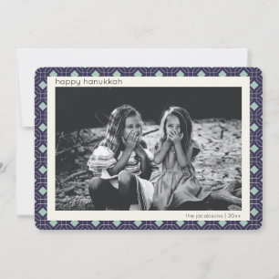 Retro Blue Mid Century Mod Pattern Hanukkah Foto Feiertagskarte