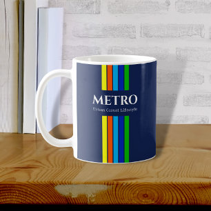 Retro Blue Modern Stripes Business-Logo Kaffeetasse