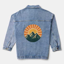 Retro Blue Mountain Sunrise Outdoor Nature Sun Art Jeansjacke