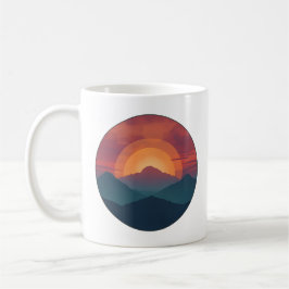 Retro Blue Mountain Sunset | Nature Watercolor Art Kaffeetasse