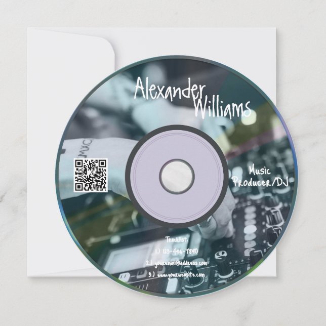 Retro Blue Music Producer CD DJ Business Card Einladung (Vorderseite)