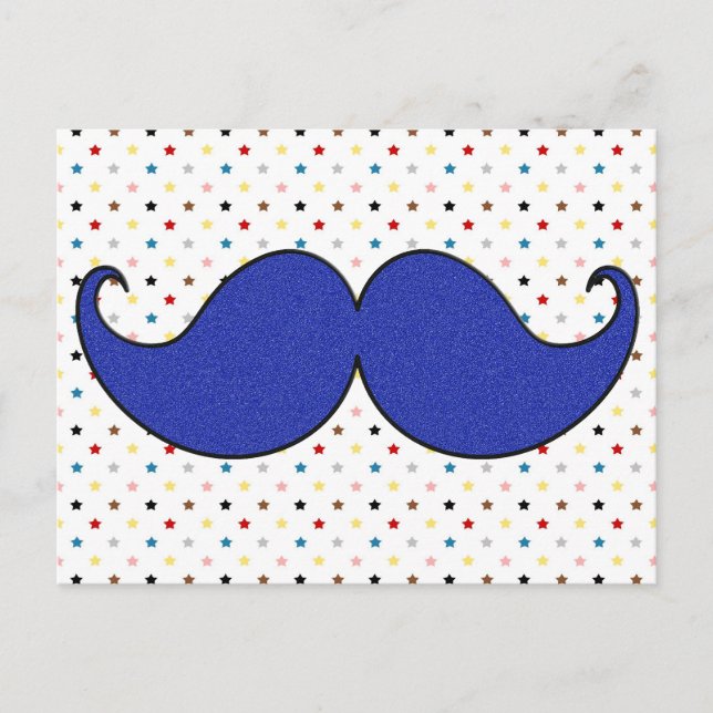 Retro Blue Mustache Mustache Postkarte (Vorderseite)