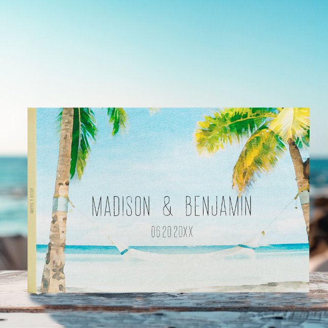 Retro Blue Ocean Beach Palm Trees Tropical Wedding Gästebuch (Von Creator hochgeladen)