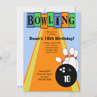 Retro Blue & Orange Birthday Bowling Party Einladu Einladung