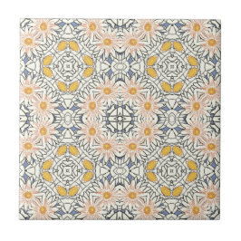 Retro Blue Orange Yellow Daisy Graphic Pattern Fliese