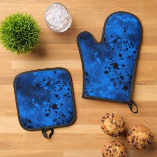 Retro Blue Paint Spritzer Ofenhandschuh & Topflappen-Set