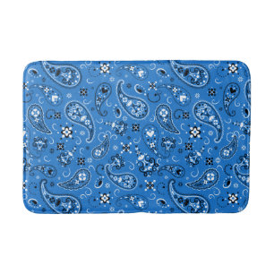 Retro Blue Paisley Bandana Muster Badematte