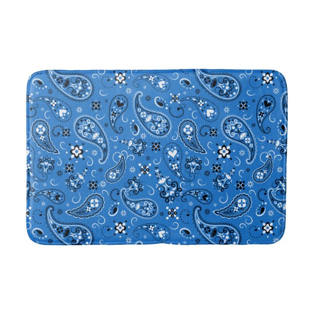 Retro Blue Paisley Bandana Muster Badematte (Vorderseite)