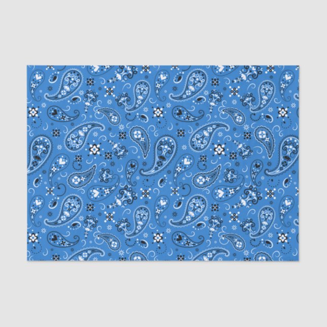 Retro Blue Paisley Bandana Muster Seidenpapier (Vorderseite)