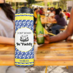 Retro Blue Pattern Streifen Canoe Otter Individuel Thermosbecher