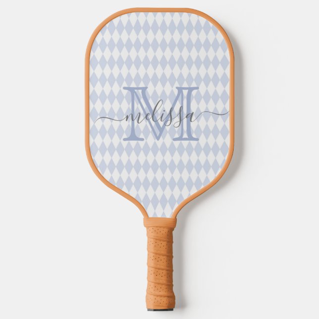 Retro Blue Pink Diamond Shape Muster Pickleball Schläger (Vorderseite)