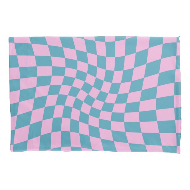 Retro Blue Pink Karo Warted Checkered Dorm Room Kissenbezug (Vorderseite)