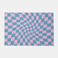 Retro Blue Pink Warped Checkerboard Checked