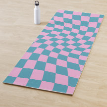 Retro Blue Pink Warped Checkerboard Checked