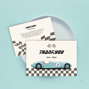 Retro Blue Race Car Vintag Boy Geburtstagsparty Dankeskarte