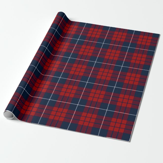 Retro Blue Red Christmas New Year Tartan Kariert Geschenkpapier (Ungerollt)