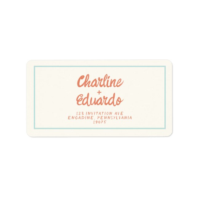 Retro Blue Red Handwriting Wedding Label Adressaufkleber (Vorne)