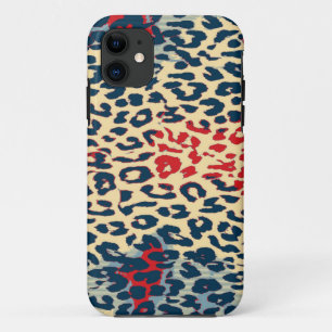 Retro Blue Red Leopard Print Skin Case-Mate iPhone Hülle