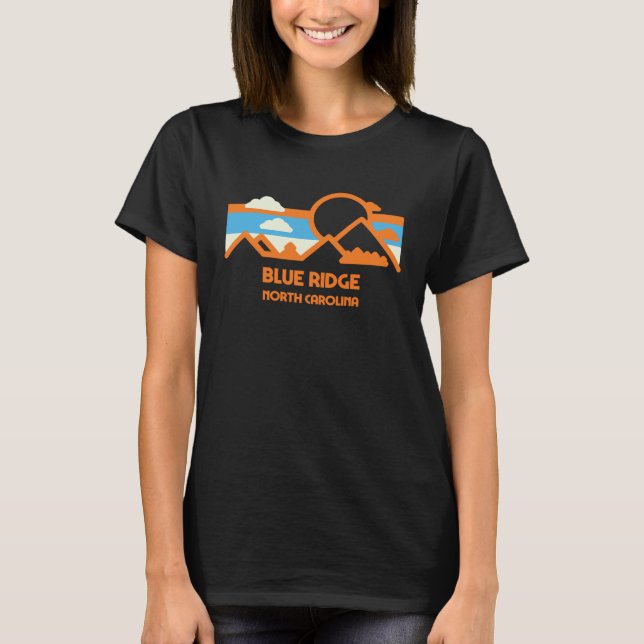 Retro Blue Ridge North Carolina Mountain Range Sun T-Shirt (Vorderseite)