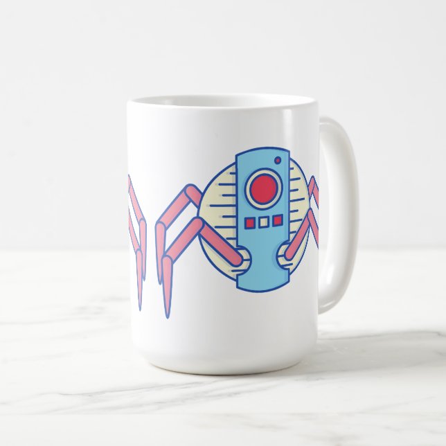 Retro Blue Robot Spider Walker Illustration Kaffeetasse (VorderseiteRechts)