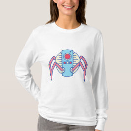 Retro Blue Robot Spider Walker Illustration T-Shirt