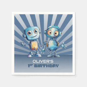 Retro Blue Robot Thema 1. Geburtstag Serviette